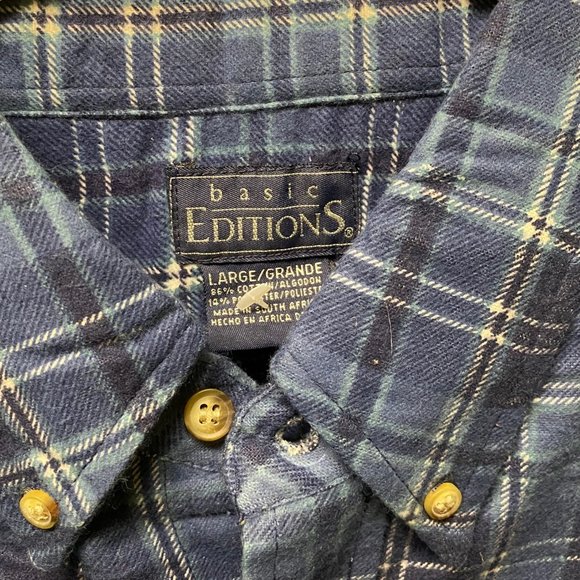 Basic Editions Blue Plaid Button Down Shirt, Large, New - Picture 6 of 6